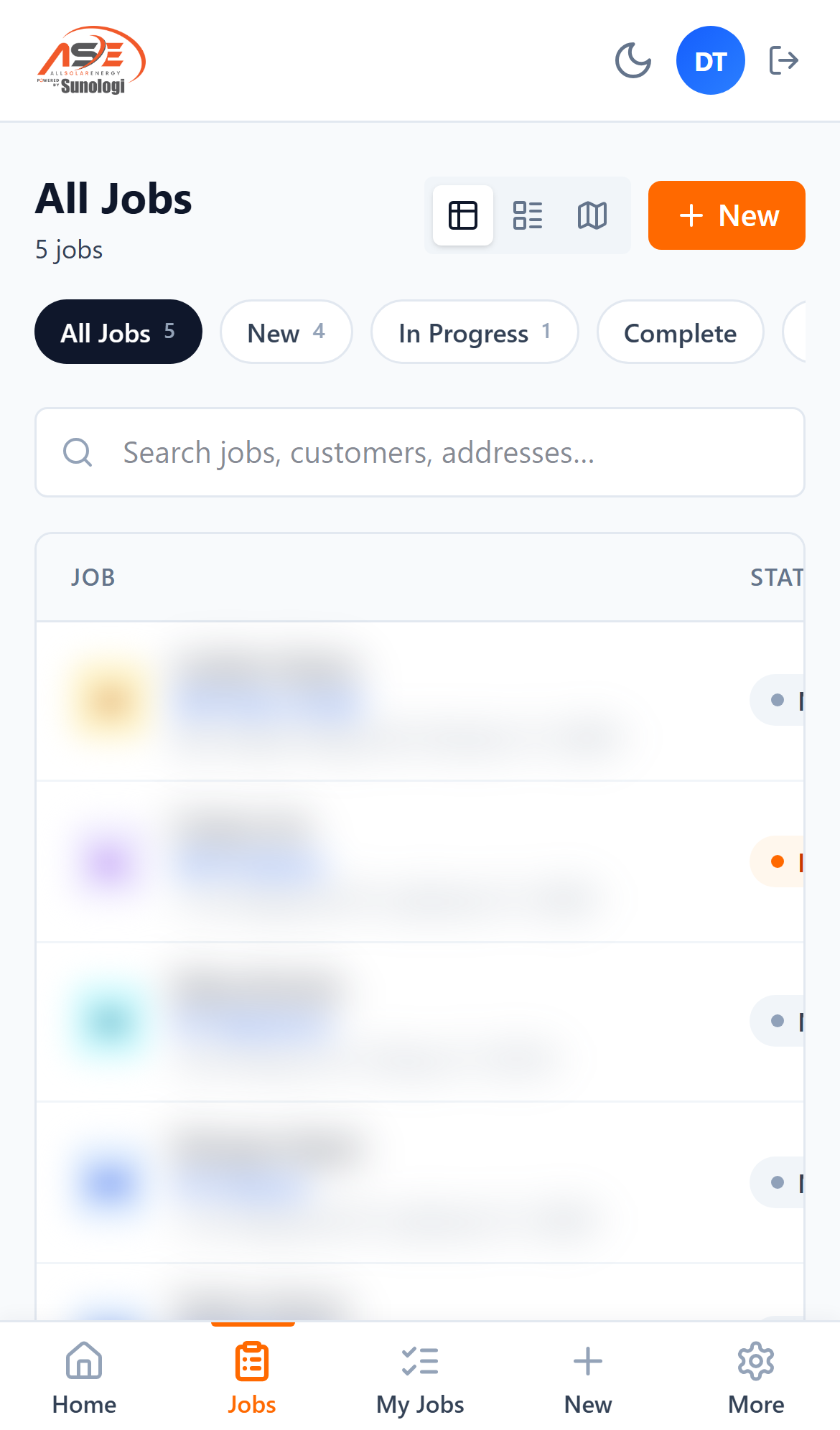 Jobs list on mobile